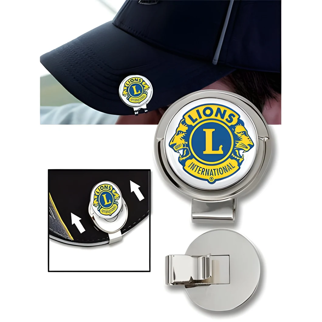 Custom Hat Clip Marker/Magnetic Poker Chip Golf Ball Marker Lion Club Metal/Ball Marker with Divot Tool