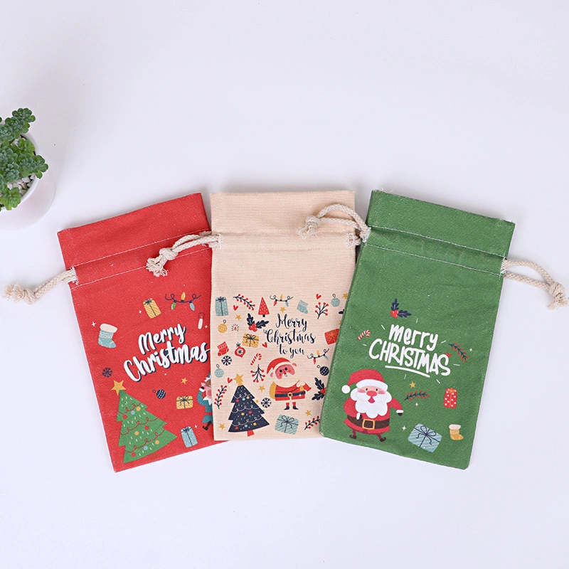 New Printed Canvas Bunch Mouth Christmas Gift Bag Candy Bag Christmas Apple Bag Ping an Fruit Bag